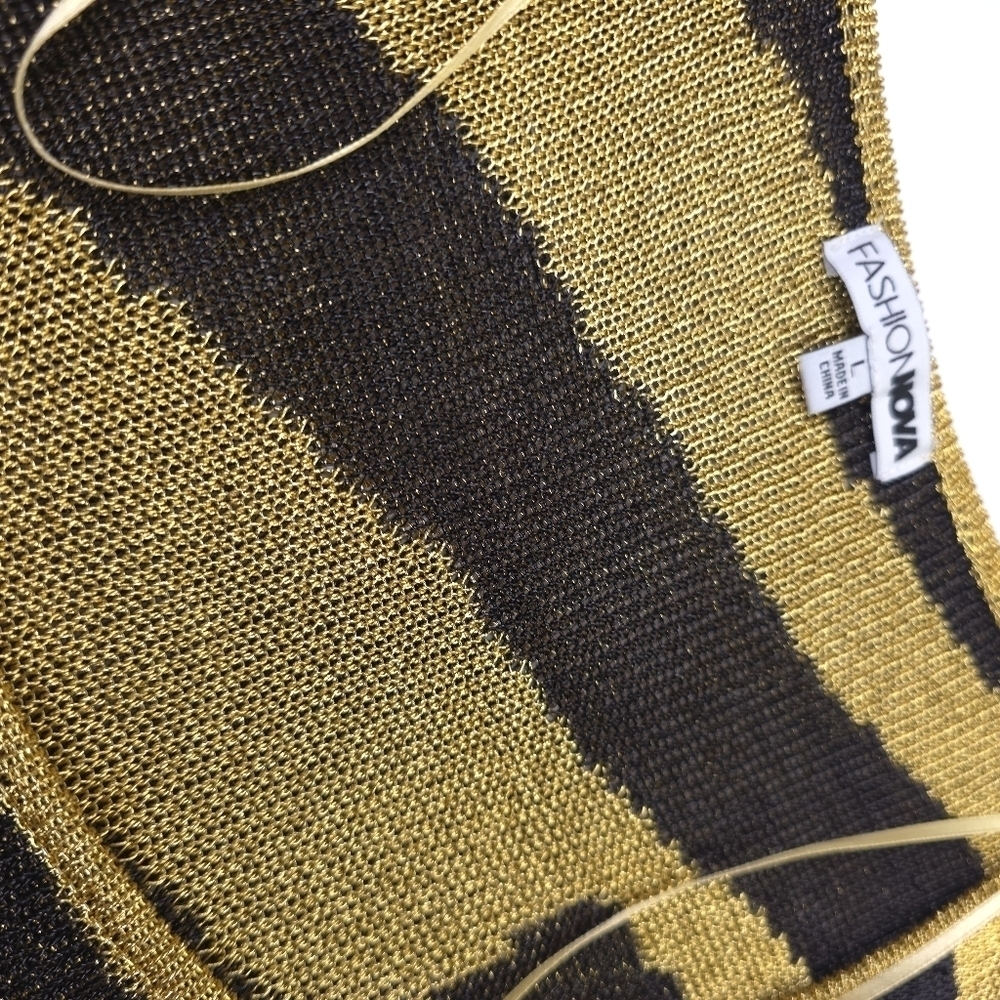 New Fashion Nova Gold and Black Metallic Zebra Patterned Dress Sz L - Picture 2 of 11